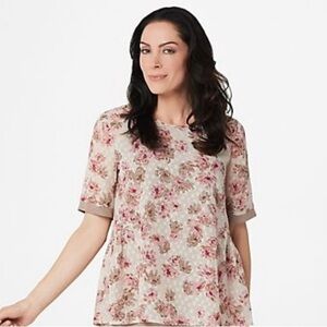 LOGO by Lori Goldstein Boxy Short Sleeve Blouse